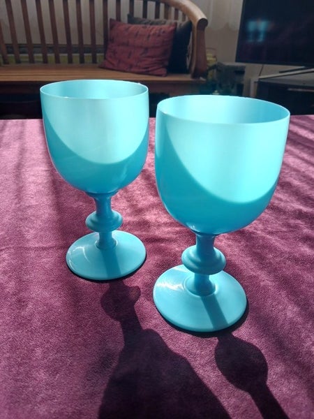 ANTIQUE FRENCH PORTIEUX VALLERYSTHAL BLUE OPALINE GLASS GOBLETS Carousel 1