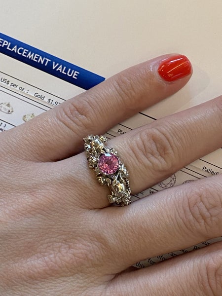 Engagement/dress ring with skulls and roses pink Sapphire with diamonds PLATINUM Carousel 2