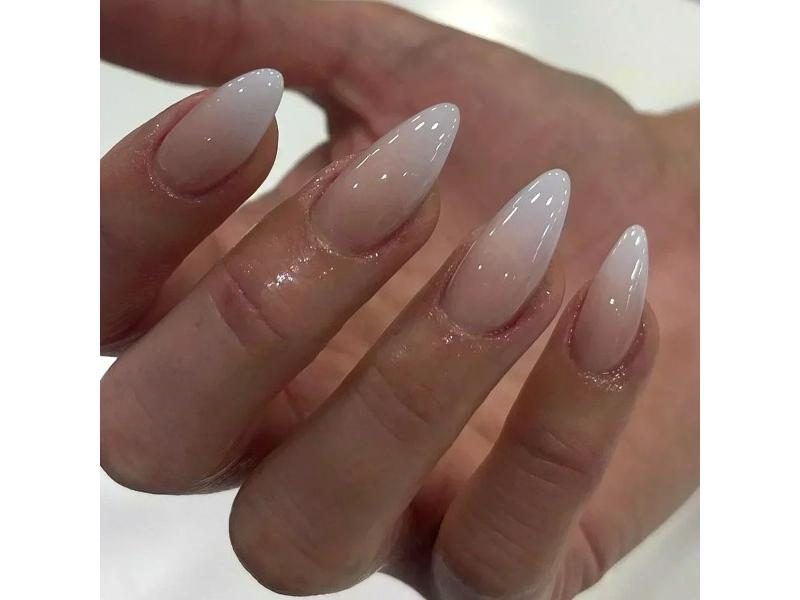 24Pcs False Nails Almond Pink Butterfly Design Rhinestones Acrylic Long Carousel 1