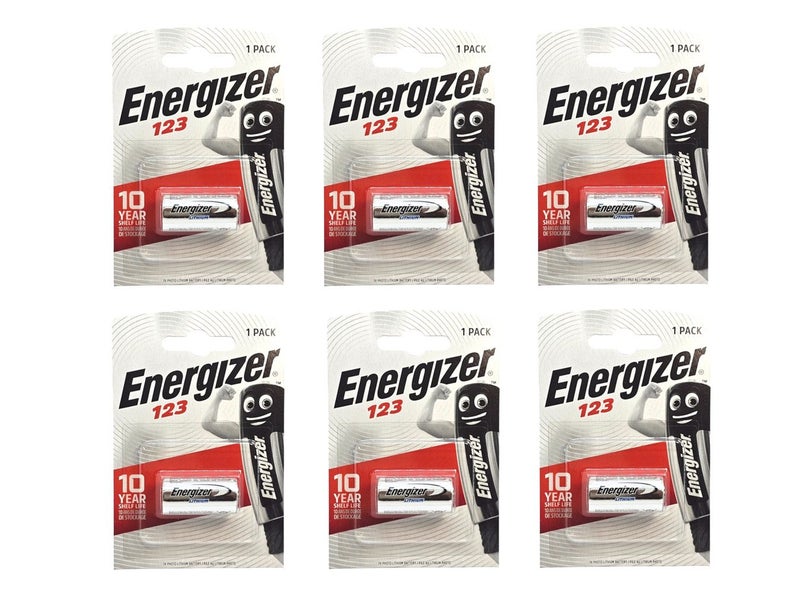 Energizer 123 (CR123, CR123A) 3V Lithium Camera Battery - 6 Pack (B1 x 6) Carousel 1