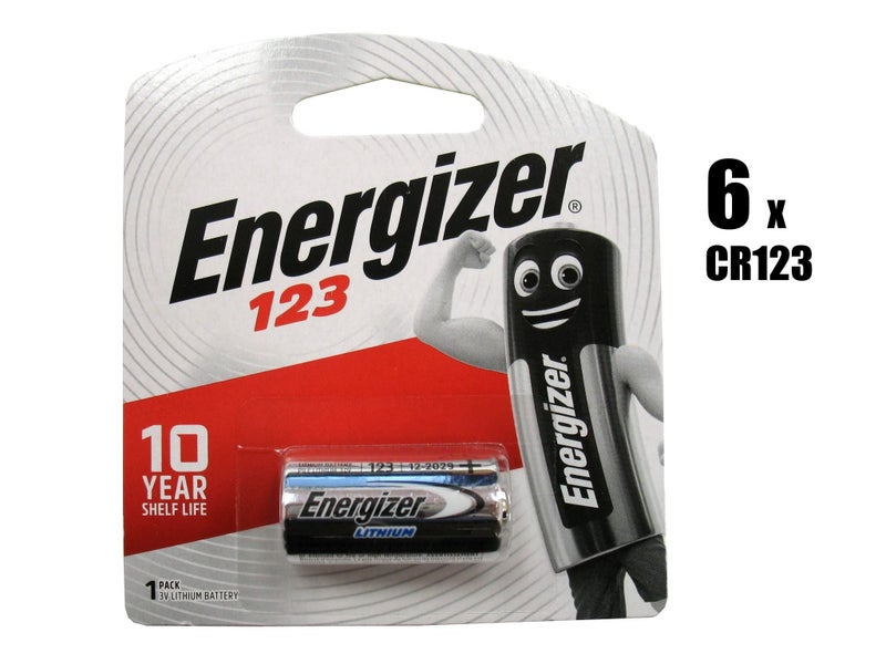 Energizer 123 (CR123, CR123A) 3V Lithium Camera Battery - 6 Pack (B1 x 6) Carousel 2