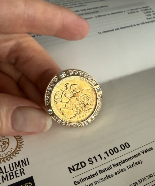 Full Sovereign (22ct) Ring in 9ct Mount with Diamonds Carousel 1