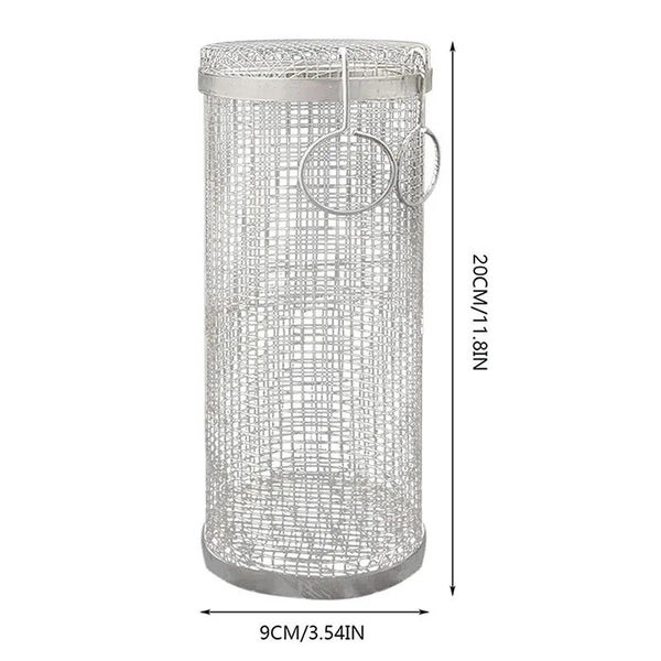 BBQ Basket Stainless Steel Rolling Grilling Basket Wire Mesh Cylinder Grill Carousel 1