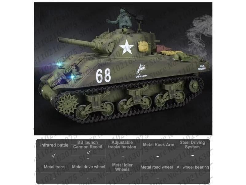 Henglong 3898-1 Metal US M4A3 Main Battle Tank RC Model US Sherman 1:16 Battle Carousel 1