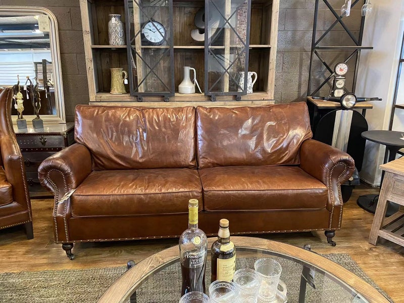 Urbano Interiors - Churchill Aged Full Grain Vintage Leather 3 Seater Carousel 1