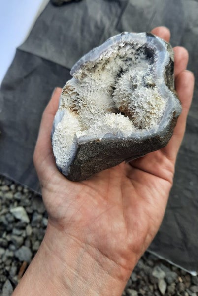 Mordonite on chalcedony geode - zeolite mineral Carousel 2