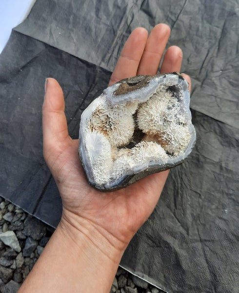 Mordonite on chalcedony geode - zeolite mineral Carousel 1