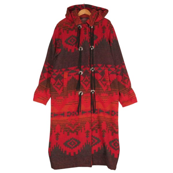 Vintage 90s Woolrich Aztec Southwest Wool Duffle Coat Large Carousel 1