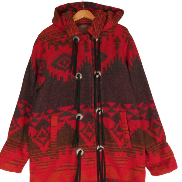 Vintage 90s Woolrich Aztec Southwest Wool Duffle Coat Large Carousel 2