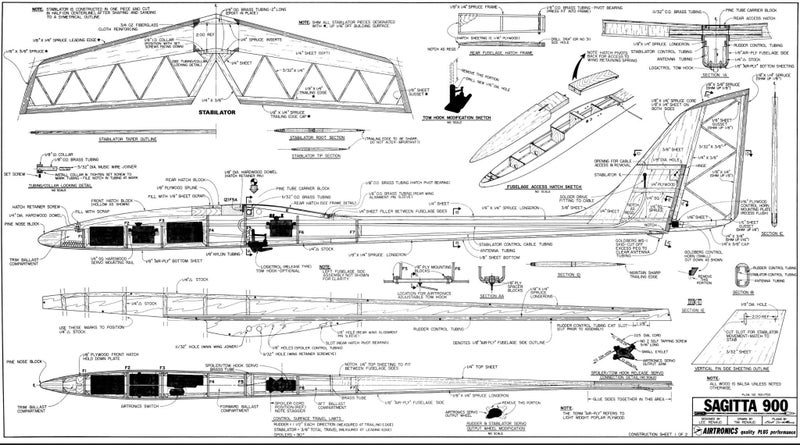 Model Aircraft Plan - Sagitta 900 Glider 99" Span Carousel 2