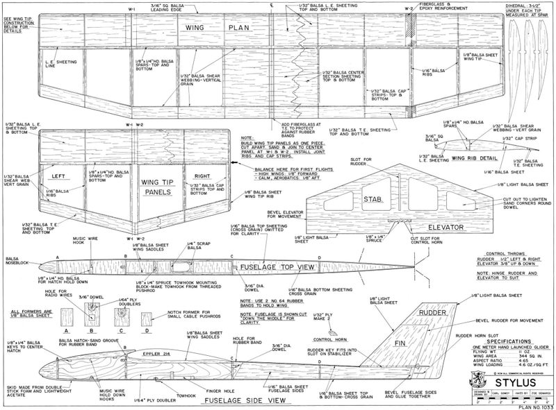 Model Aircraft Plan - Stylus Glider 40" Span Carousel 2