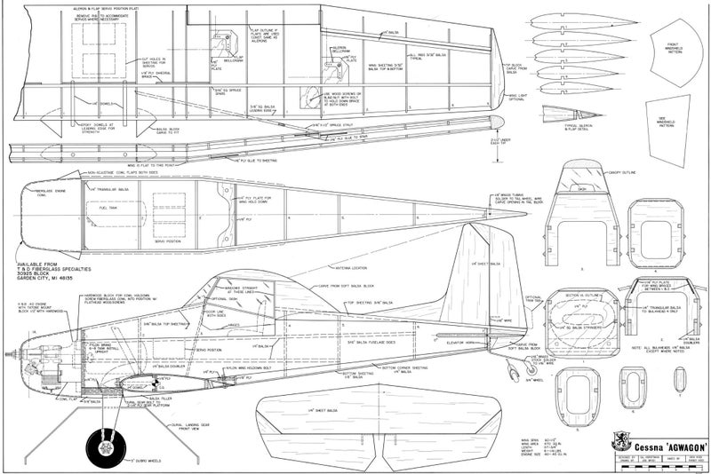 Model Aircraft Plan - Cessna Agwagon 60" Span 40 Sz Carousel 2
