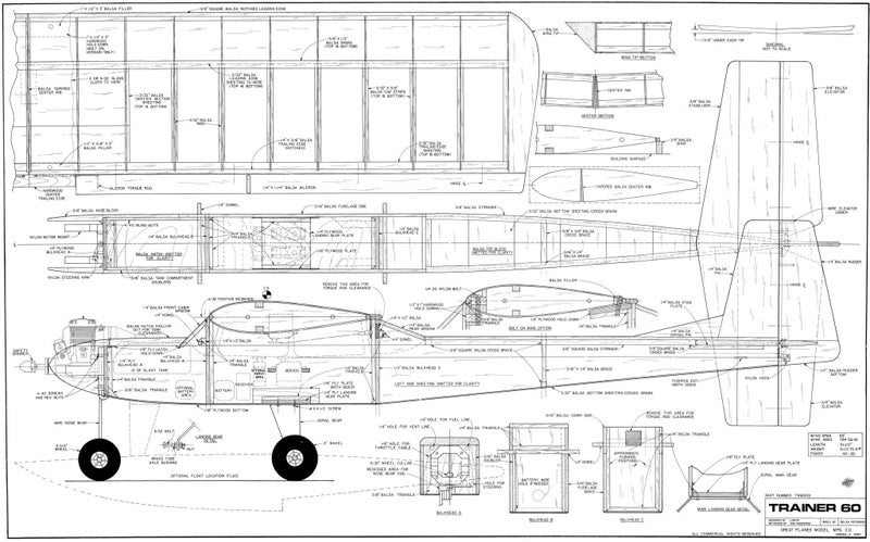 Model Aircraft Plan - RCM Trainer 65" Span 40 - 60 Size Carousel 2