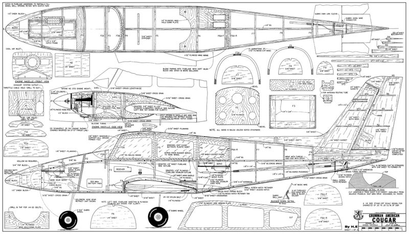 Model Aircraft Plan - Grumman Cougar 76" Span 25 Sz Carousel 2