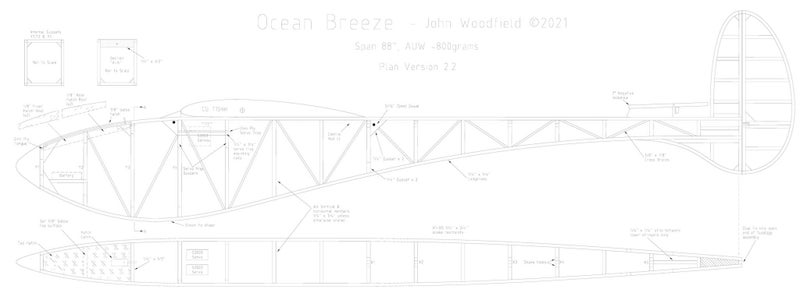 Model Aircraft Plan - John Woodfield's Ocean Breeze Glider 88" Span Carousel 2