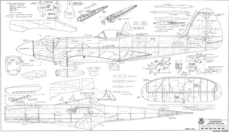 Model Aircraft Plan - Spitfire F22 55" Span 45 Size Carousel 2