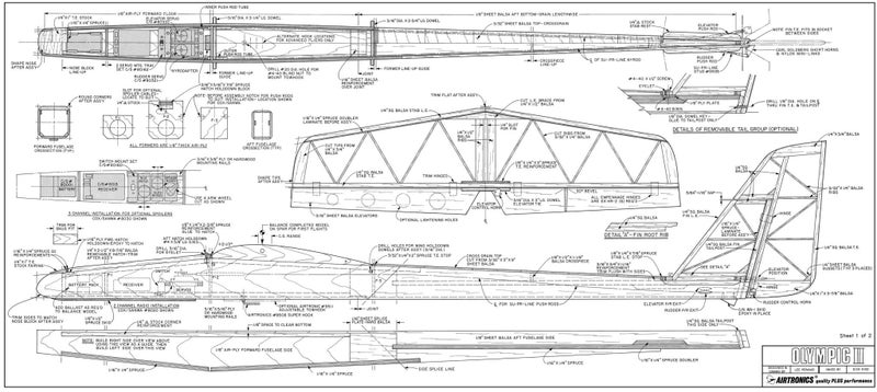 Model Aircraft Plan - Olympic II Glider 99" Span Carousel 2