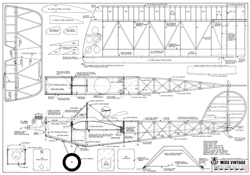 Model Aircraft Plan - Miss Vintage 59" Span 25 Size Carousel 2