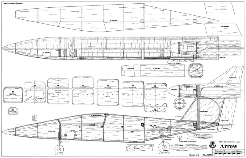 Model Aircraft Plan - Arrow 44" Span 35 - 60 Size Carousel 2