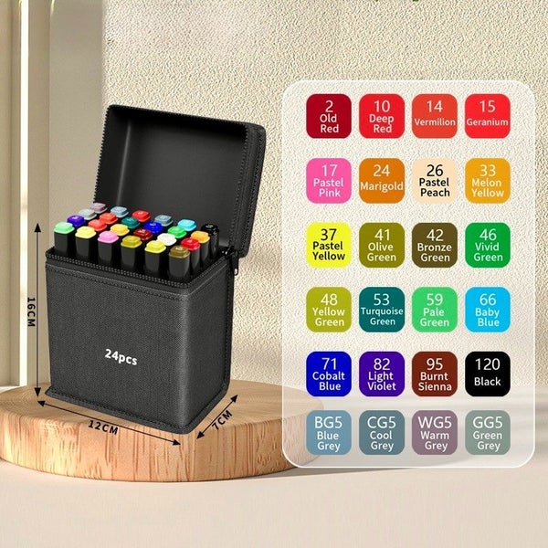 Dual Tip Marker Pen Set 24 Colors Carousel 1