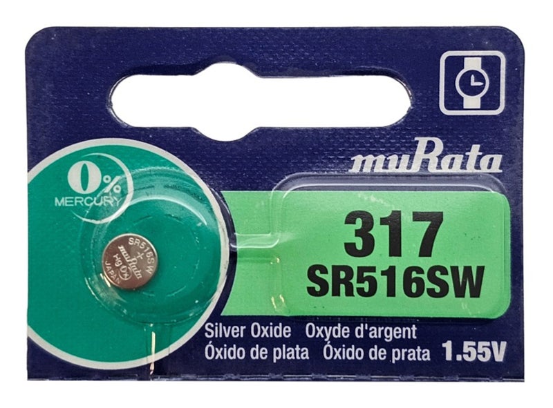 Murata SR516SW (317) Silver Oxide 1.55V Watch Battery - 1 Pack Carousel 1
