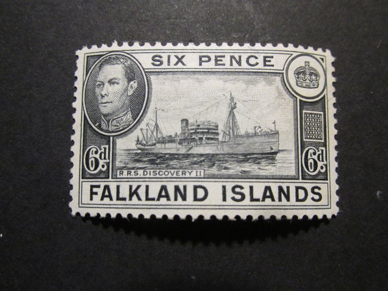 FALKLAND ISLANDS 1938 KGVI 6d R.R.S.Discovery Ship MH SG 155 Cat10pound #1008 Carousel 1