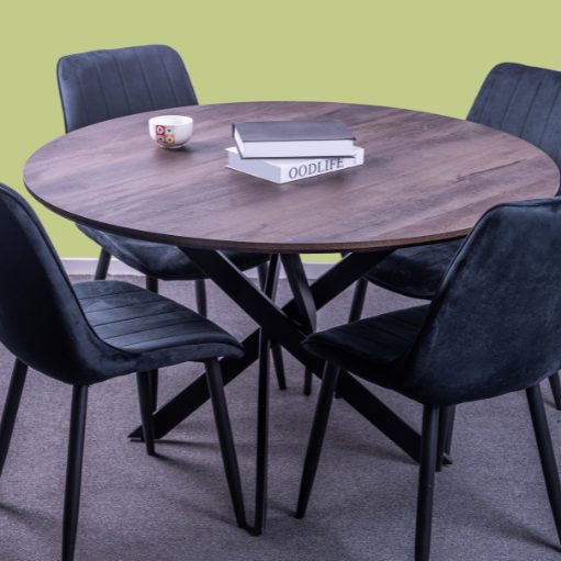'Clive' 1.2m Round Dining Table + Upton Black Velvet Dining Chair*4 Set628638701816331123