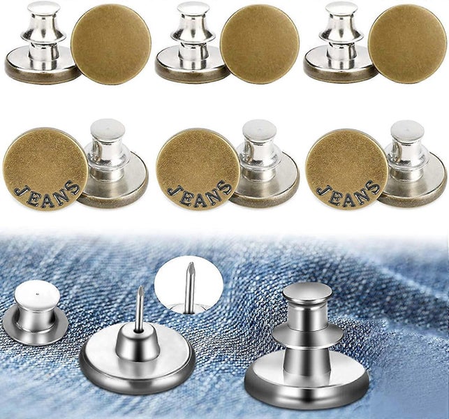 Pants Button Pins, 6 Sets Jean Button Pins, No Sew And No Tools Instant Adjustab Carousel 1