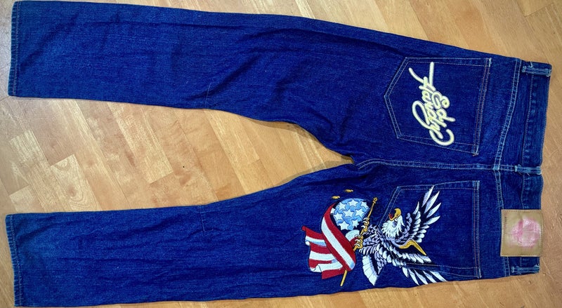Ed Hardy Jeans Mens 32x32 Blue Embroidered Eagle American flag Y2K62957611379073113