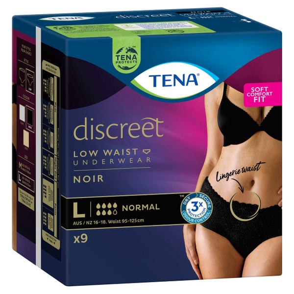 TENA Discreet Women's Lingerie Waist Underwear Black Large (L) 9 Pack Carousel 1