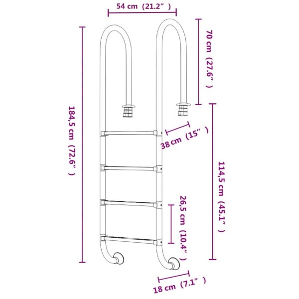 Pool Ladder 54x38x184.5 cm 304 Stainless Steel KTAPT Carousel 2