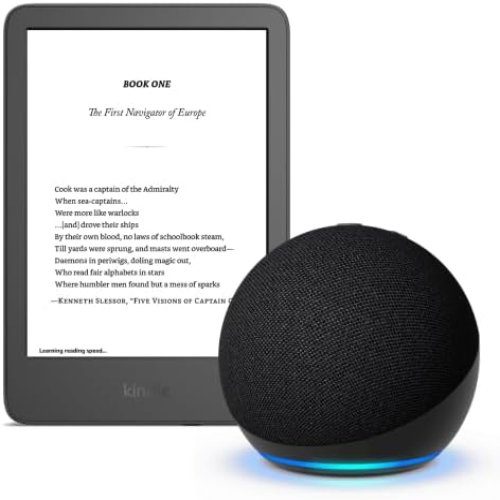 New Amazon Kindle (2024 release) Black and Echo Dot (5th Gen) Charcoal Carousel 1