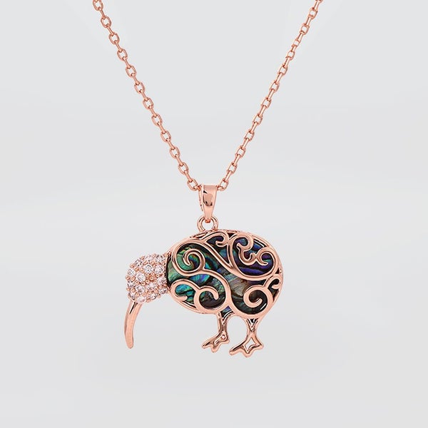 Kiwicraft - Rose Gold & Paua Kiwi Necklace Carousel 1