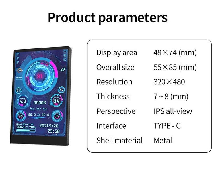 3.5 Inch IPS Type-C Secondary Screen Mini Computer USB Display PC health Monitor Carousel 2