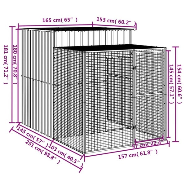 Chicken Cage With Run Anthracite 165x251x181 Cm Galvanised Steel Oixtli Carousel 2