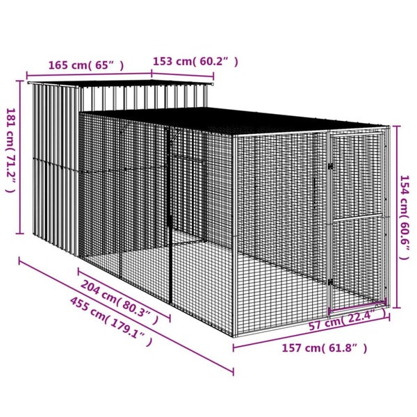 Chicken Cage With Run Anthracite 165x455x181 Cm Galvanised Steel Tonkobk Carousel 2