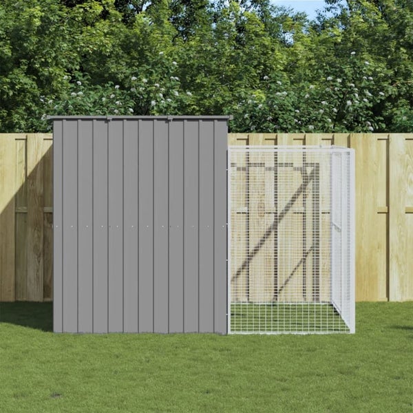 Dog House With Run Light Grey 214x253x181 Cm Galvanised Steel Tonkoxp Carousel 1