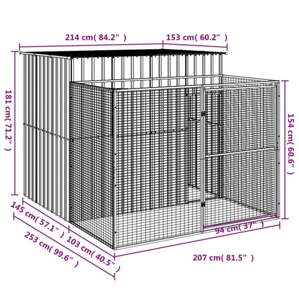 Dog House With Run Light Grey 214x253x181 Cm Galvanised Steel Tonkoxp Carousel 2