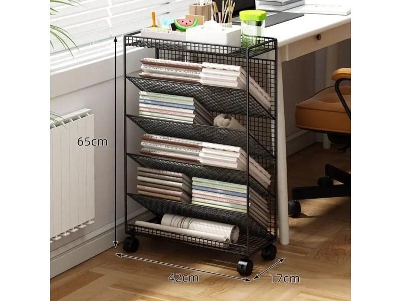 6 Tier Metal Rolling Storage Cart Movable Bookshelf Cart Magazine Rack For Carousel 1