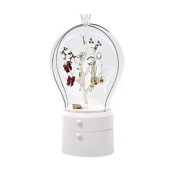 White 360 Degree Rotating Led Light 2 Layered Jewelry Storage Box Carousel 1