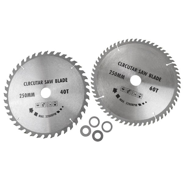 2pc 250mm TCT Circular Saw Blades 40 and 60 Teeth with Adapter Rings TE321 Carousel 1