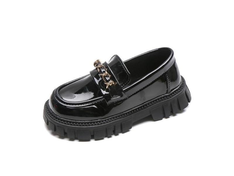 Princess Shoes Spring Black Baby Boys School Loafers Metal PU Glossy Carousel 1