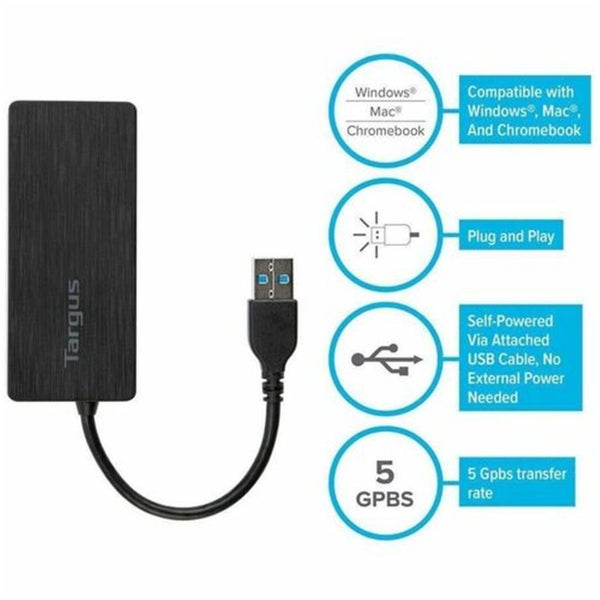 Targus 4-Port USB Hub USB - External - 4 USB Port(s) - 4 USB3.0 Port(s) Carousel 7