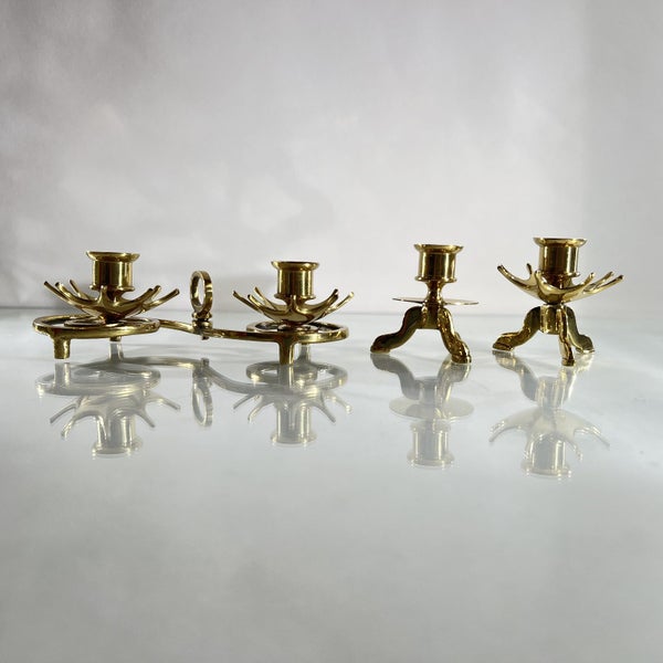 Vintage Solid Brass Candle Holders – Lot of 3 (2 Singles + 1 Double) Carousel 1