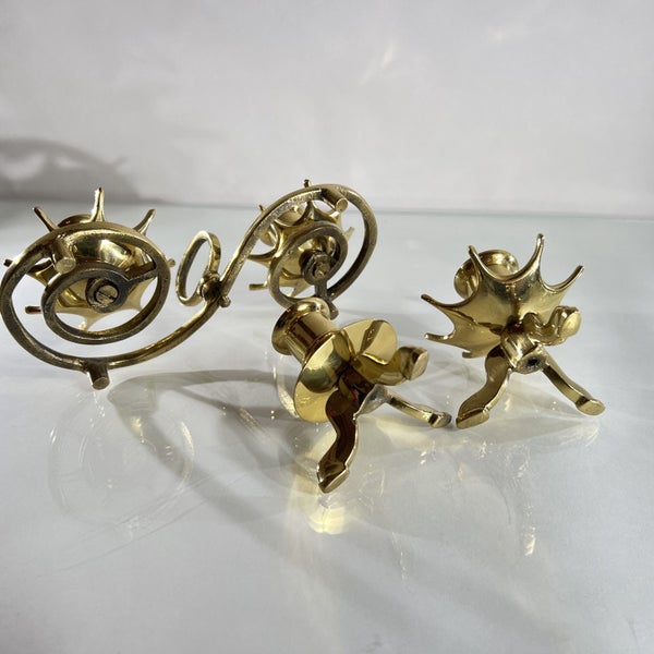 Vintage Solid Brass Candle Holders – Lot of 3 (2 Singles + 1 Double) Carousel 6