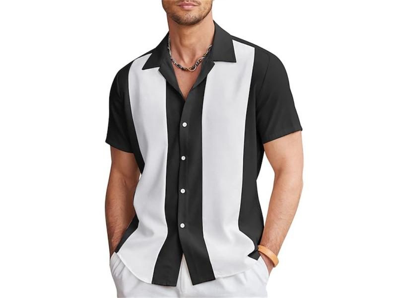 New Men's Shirts Bowling Shirts Button Shirts Summer Casual Red Short-sleeved Carousel 1