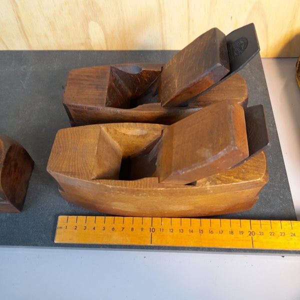 3 wooden planes - 10inch smoothing plane and 2 x 8inch coffin planes Carousel 11