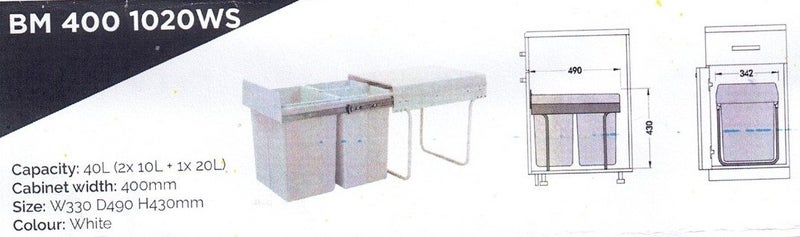 Bottom Mount Rubbish Bin - Slide Out Style - White - $70.00 Each! Carousel 2