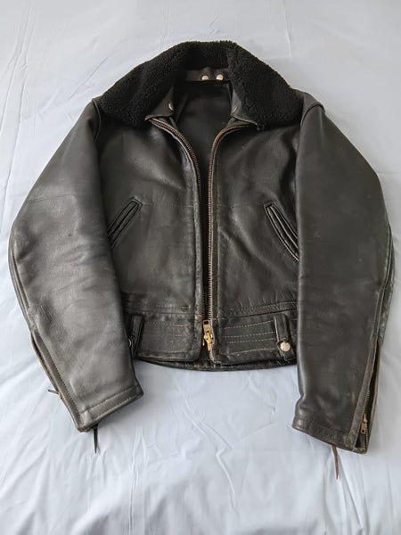 Vintage 1960s Original L.A.P.D. Heavy Leather Bike Jacket Carousel 1