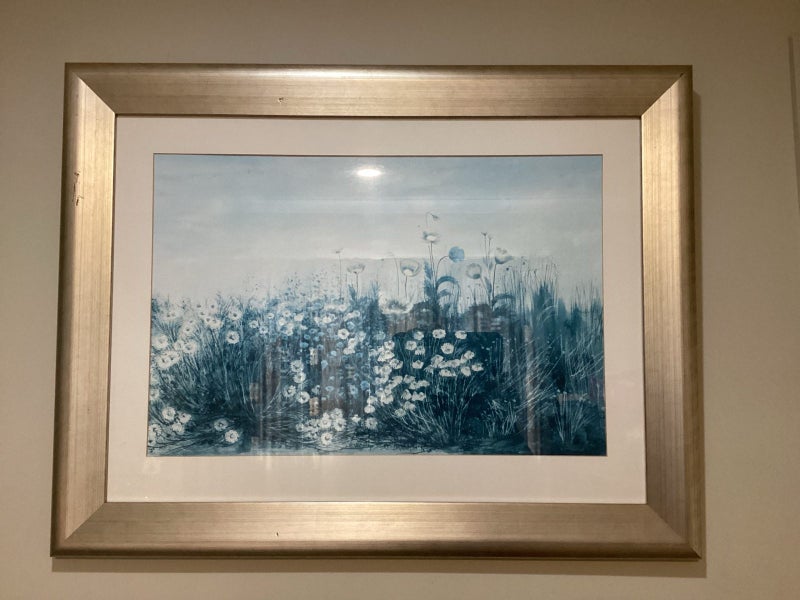 Vintage blue and white floral print in frame large Carousel 1